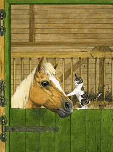 正体不明の馬と遊び心のある子猫 作： English School