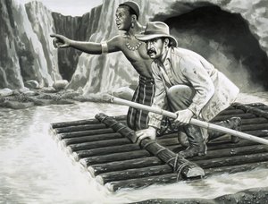 いかだの上の正体不明の男と先住民 作： English School
