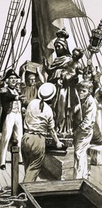 積み込まれている貨物の正体不明の帆船シーン 作： English School