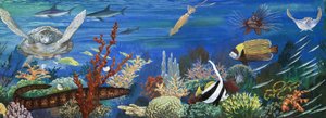 カラフルな魚やカメなど、正体不明の海中生物 作： English School