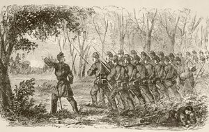 第一次ブルランの戦いの高原の北軍兵士（リトグラフ） 作： English School