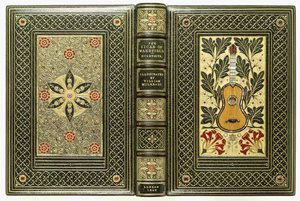 上部と下部のカバー、ギターと花柄のデザイン、1843年 作： English School