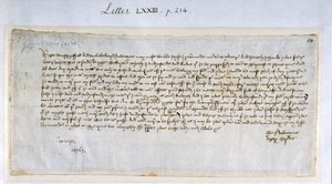 マーガリー・ブリューズからジョン・パストン3世へのバレンタインの手紙、1477年2月（紙にペンとインク） 作： English School