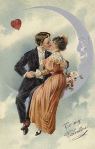カップルが月にキスをするバレンタインカード