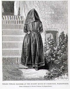 Henry Mayhew（1812-87）とJohn Binnyによる「The Criminal Prisons of London and Scenes of Prison Life」より、ワンズワースのサリー矯正施設のベールを被った女性囚人。 作： English School