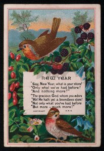 バース、ベリーと鳥、年賀状。(クロモリト) 作： English School