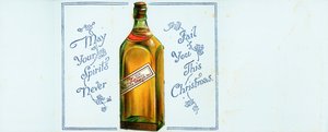 非常に古いハイランドウイスキーボトル、クリスマスカード 作： English School