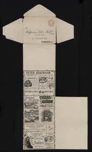 ロンドンのLeadenhall StreetにあるHalfpenny Letter Post Companyのヴィクトリア朝時代の郵便ステーショナリー（リトグラフ版 作： English School