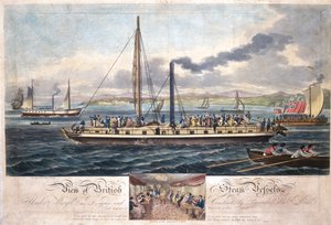 イギリスの蒸気船の眺め、R。アッカーマン発行、1820-51年（着色されたアクアチント）
