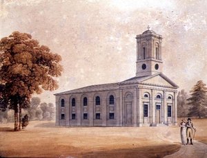 公園内のネオ・クラシカルな教会の眺め 1790年頃 （紙に水彩画） 作： English School
