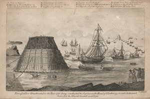 1785年に建設されたコーンがシェルブールの道路に設置されている様子 作： English School