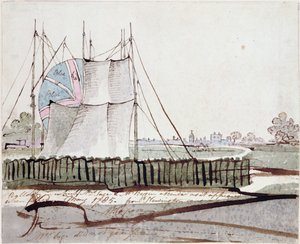 ニューイントンコーズウェイのバルーンの眺め、1785年5月（紙にインクとトイレ） 作： English School