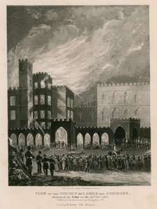 1834年10月16日に火災で破壊された貴族院の眺め 作： English School
