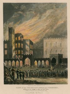 1834年10月16日に火災で破壊された貴族院の眺め 作： English School