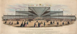 1851年の展示のためのハイドパークの建物の内部の眺め 作： English School