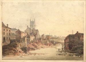マンチェスターのアーウェル川の景色、1820〜30年頃（紙にトイレ）