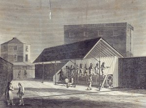ゲントによって出版されたブリクストンの矯正院に建てられた囚人の雇用のためのトレッドミルの眺め。マグ、1822年7月 作： English School