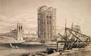 ブリタニア管状橋の建設の様子 作： English School