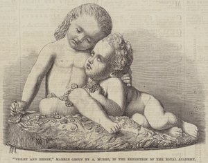 ロイヤル・アカデミー展に出品されたA・マンローの大理石群「ヴァイオレットとヘンリー」（エングレーヴィング 作： English School
