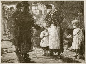 1832年、アイルランド、タイスプロクターの訪問、カッセルズイラストレイテッドイングランドの歴史（セピア写真） 作： English School