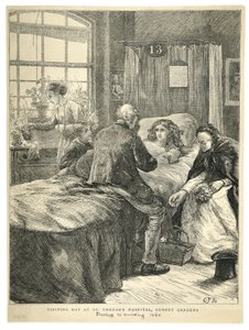 「The Illustrated London News」より、サリー ガーデンズのセント トーマス病院での訪問日 作： English School