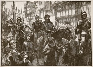 ウェストミンスターホールに向かう途中のウォレス、キャッセルズイラストレイテッドイングランドオブイングランドのイラスト（セピア写真） 作： English School
