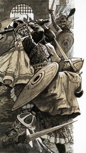 ノーマンの兵士との戦いに参加した最後のイギリス伯爵、ヴァルトホーフ 作： English School