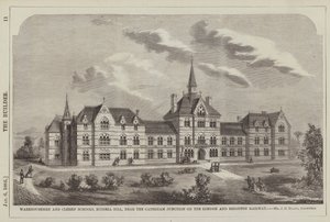 ロンドンのケータハム・ジャンクション近くにあるラッセル・ヒルの倉庫員・事務員学校（彫刻 作： English School