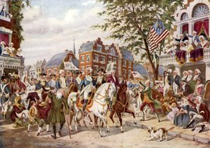 1789年4月23日、ニューヨークへのワシントンの参入 作： English School