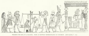 天秤で魂を量る、エジプトの「審判」の表現から（彫刻作品