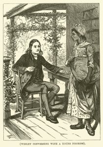 若い黒人女性と会話するウェスリー（エングレーヴィング） 作： English School