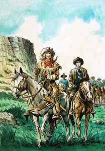ウィリアムコーディはアメリカの騎兵隊の列を率いています 作： English School
