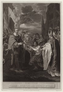 イギリスの王冠を受け取ったウィリアム1世 作： English School