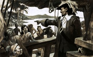 パナマ地峡に新たな貿易植民地を築こうとしたウィリアム・パターソン（紙にガッシュ 作： English School