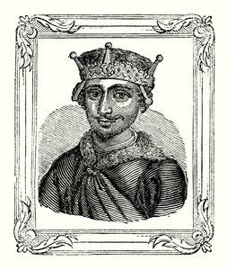 ウィリアム・ルーファスは1056年に生まれ、1087年に戴冠し、1100年に殺された（エングレーヴィング）。 作： English School