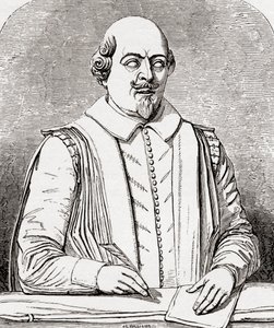 ウィリアム・シェイクスピア、ストラットフォードの墓の胸像の後、1896年に出版された「The Works of William Shakespeare」より（エングレーヴィング 作： English School