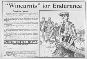 Wincarnis for Endurance、The Graphicからの広告、1906年10月27日 作： English School