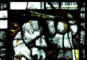 エデンの園から追放されたアダムとイヴを描いた窓 15世紀半ば（ステンドグラス 作： English School