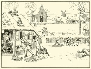 村の冬景色。 14セント（紙にインク） 作： English School