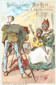 写真を撮る女性と子供、年賀状 作： English School
