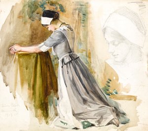 祈りの女、1917年頃（紙にトイレ） 作： English School