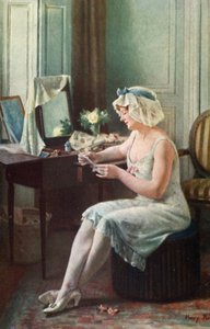 手紙を読む女性（カラーリトグラフ 作： English School