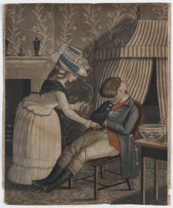眠っている男性からストッキングの財布と懐中時計を盗んだ女性、1790年頃（手塗りのメゾチント） 作： English School