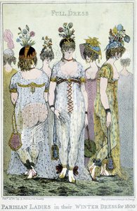 素晴らしい。1800年の冬のドレスを着たパリの女性たち、英語の漫画です。 作： English School