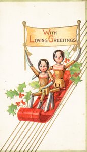 木製人形そり、クリスマスカード 作： English School