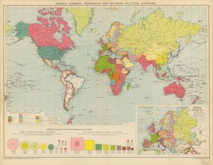 世界, 政治区分図（カラーリトグラフ） 作： English School