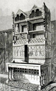 R.ノーマン・ショー氏の設計により、ジェームズ・フォーサイス氏が製作した建築展のライティングテーブルとブックケース。 作： English School