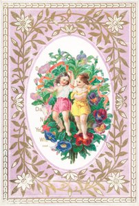若い女の子と男の子の花とリボン、カード 作： English School