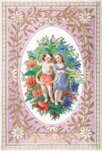 若い女の子と男の子の花とリボン、カード 作： English School