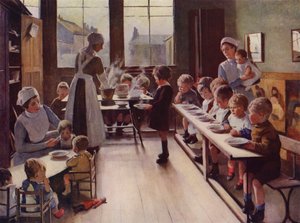 託児所での食事時の幼児（カラーリソ） 作： English School